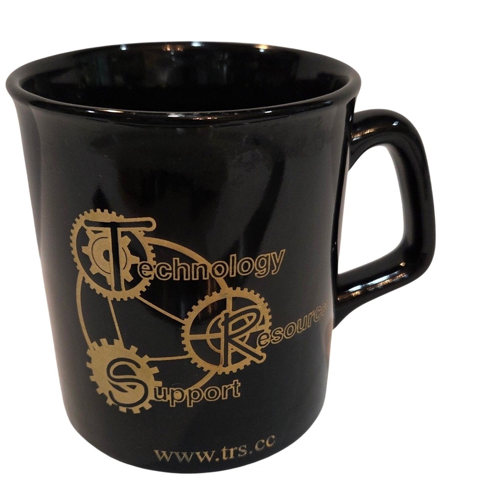 Technology Resource Support TRS Black Ceramic Coffee Mug Gold Gear Graphic Mug